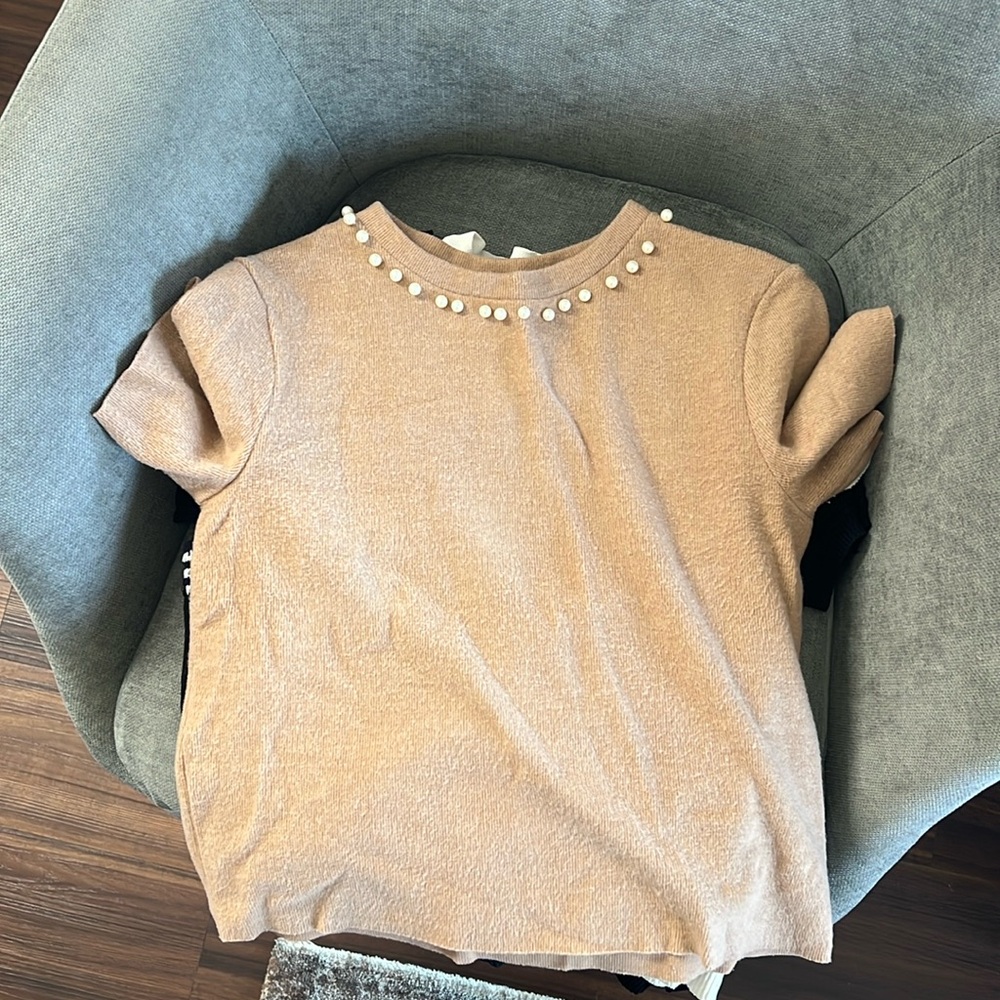 Basic Zara Camel Top Pearl Neck
